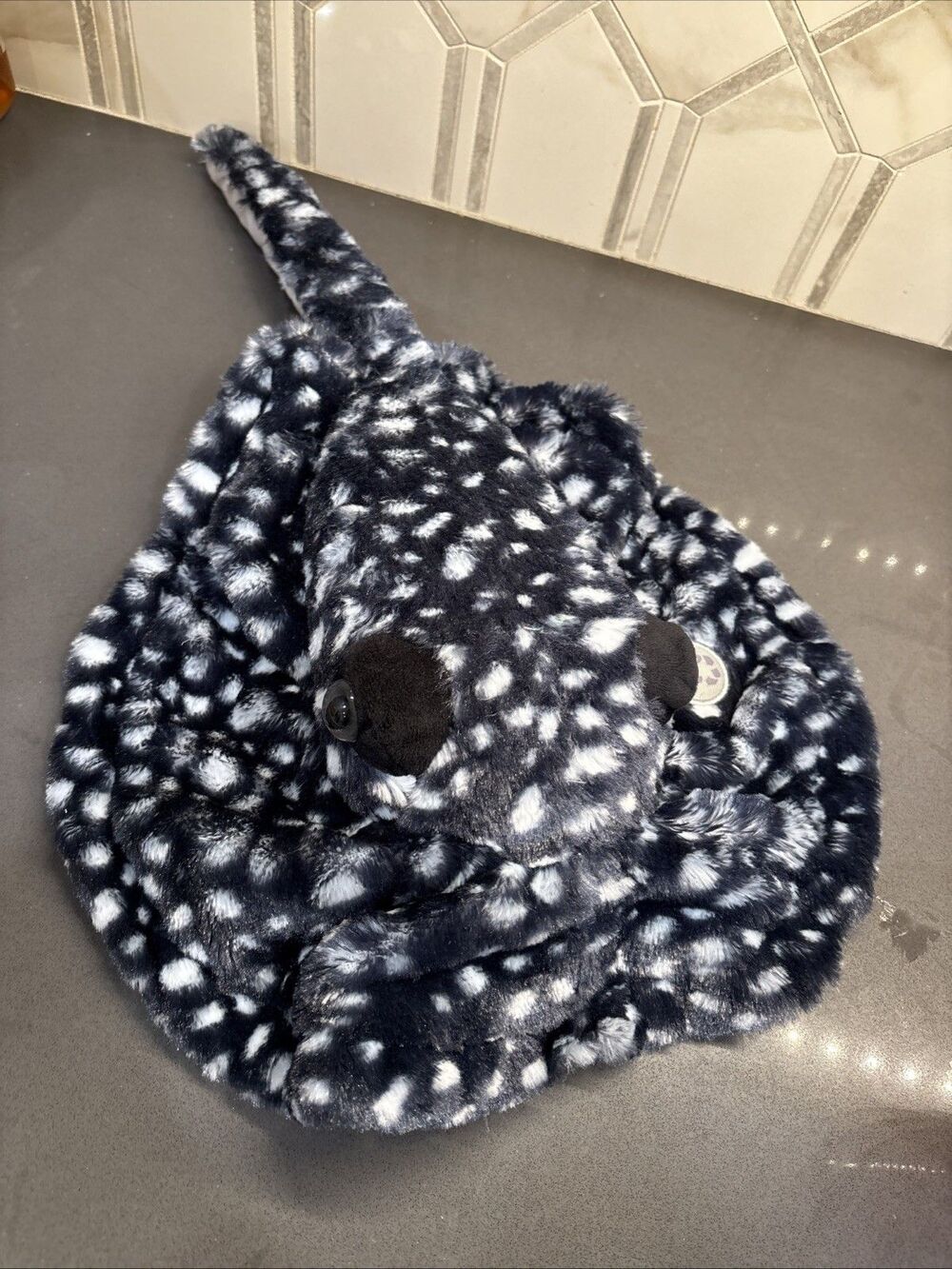 Zoologee Stingray Plush Black White Spotted Manta Ray Stuffed Animal 19” Petting